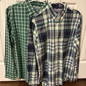Lot of 2 Old Navy Classic Slim Men’s Medium Plaid Button-Down Shirts Green/Navy